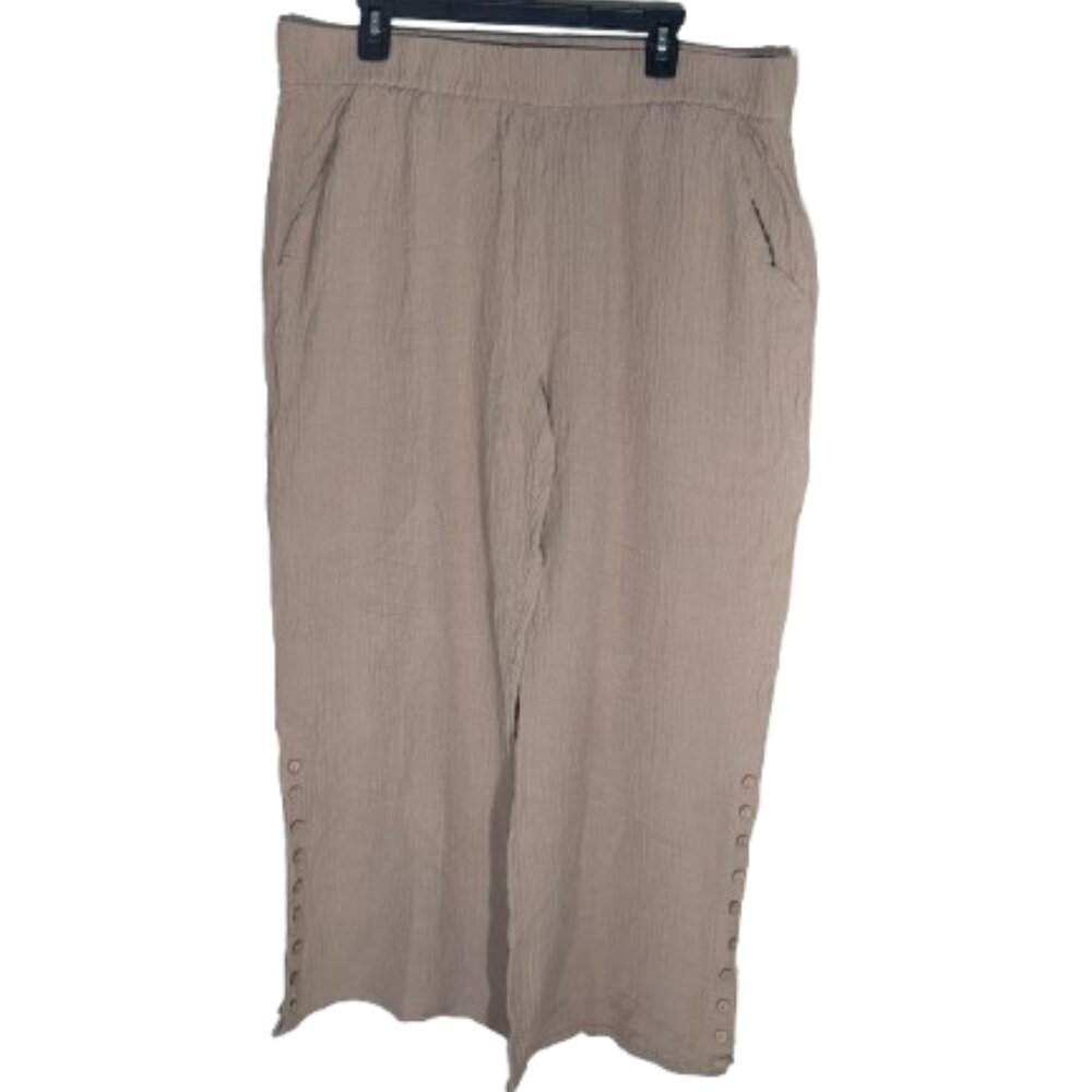 Soft Surrounding Women's Ramie/Rayon Wide Leg Tan Pants 1X